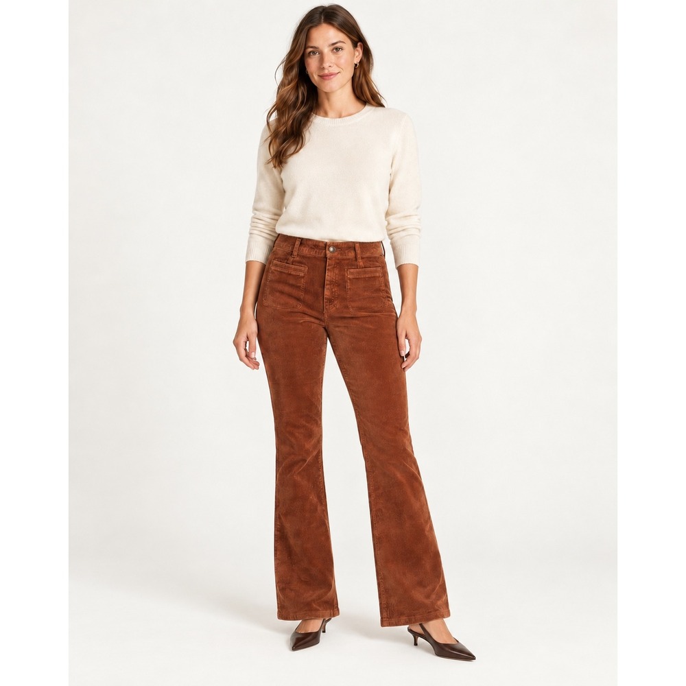 J.Crew Womens Corduroy Flare Pants Size 30P Brown High Rise Retro Boho Trousers